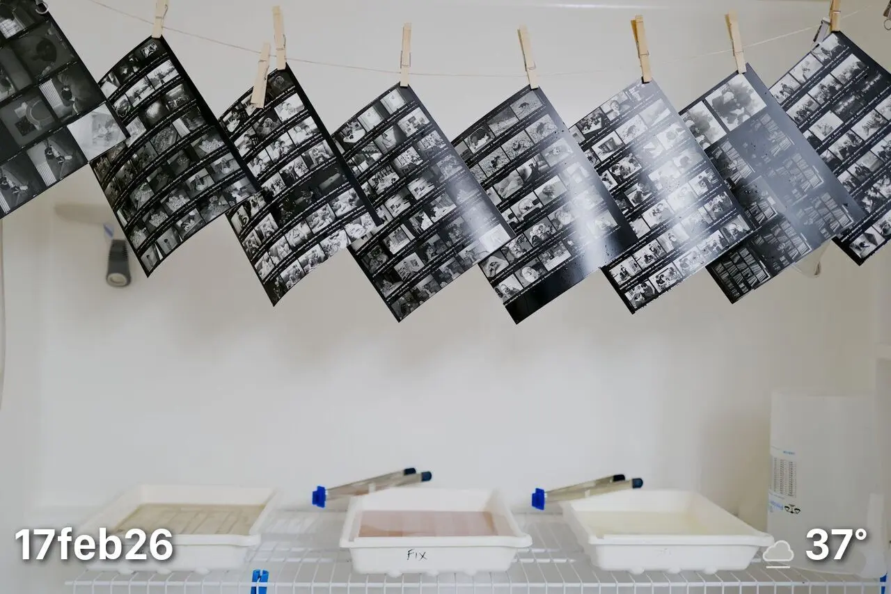 Contact sheets hanging to dry